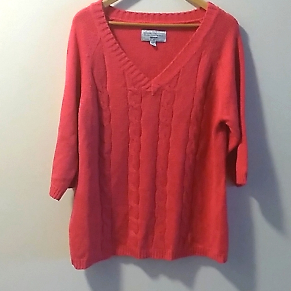 🔴 Avenue Sweater Collection 18/20 Coral Pink Quarter Sleeve Fisher Knot Sweater